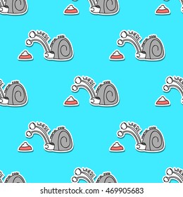 Cute animals doodle vector seamless pattern. Snail fun animals.