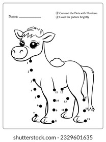 Cute Animals Dot To Dot Pages for kids, Animals Coloring pages, Dot To Dot Connect, Black and White.