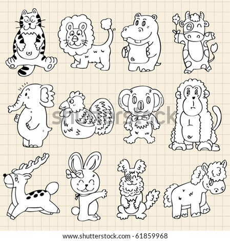 Cute Animals Draw Stock Vector Royalty Free 61859968 Shutterstock