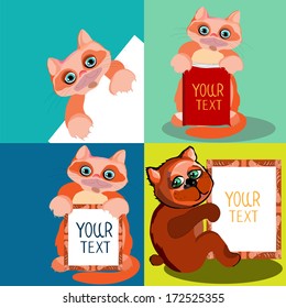 Cute animals, drawn in a cartoon style. Set of the four-vector illustrations with space for text.