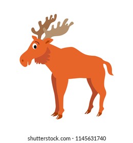 Cute animals - elk. Illustrations for children. Baby Shower card. Cartoon character reindeer isolated on white background. North America, Europe and Asia animal wildlife