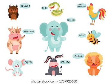 Cute Animals Emitting Sounds and Tooting Vector Set