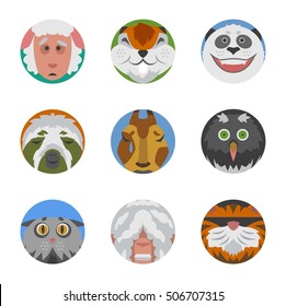 Cute animals emotions icons isolated fun set face