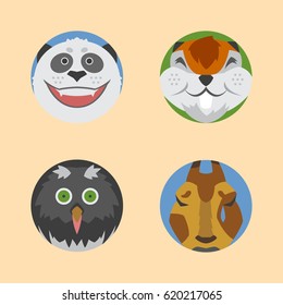 Cute animals emotions icons isolated fun set face happy character emoji comic adorable pet and expression smile collection wild avatar vector illustration.