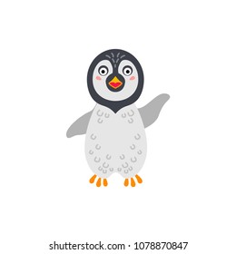 Cute animals - emperor penguin. Illustrations for children. Baby Shower card. Cartoon character bird isolated on white background. South Pole animal wildlife