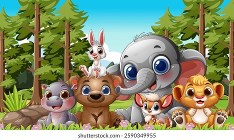 Cute animals enjoying a sunny day in nature