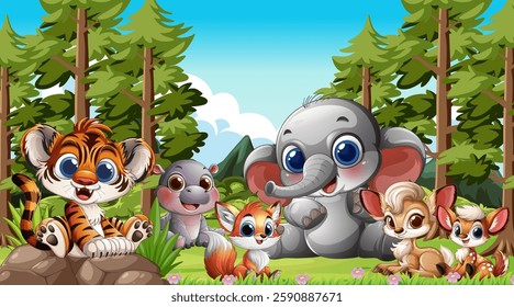 Cute animals enjoying a sunny day in nature