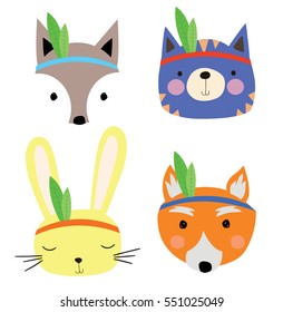 Cute animals face cartoon artwork illustration.