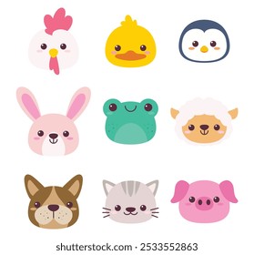 Cute animals face cartoon vector