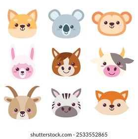 Animais bonitos face cartoon vetor