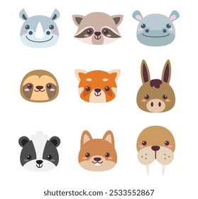 Cute animals face cartoon vector