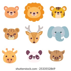 Cute animals face cartoon vector