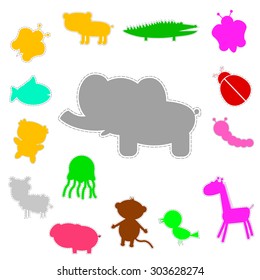 Cute Animals  Face with dash outline, isolated on white