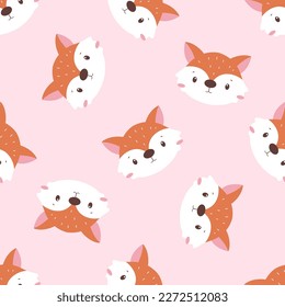 Cute animals face and floral seamless pattern