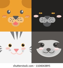 Cute animals faces collection set wallpaper background vector eps10