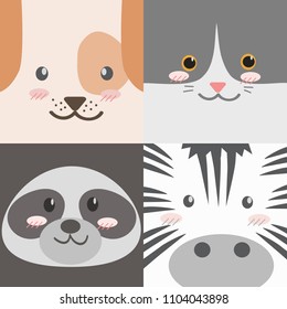 Cute animals faces collection set wallpaper background vector eps10