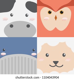 Cute animals faces collection set wallpaper background vector eps10