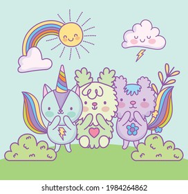 cute animals fantasy rainbow cartoon