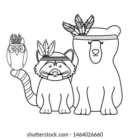 cute animals with feathers hats bohemian style