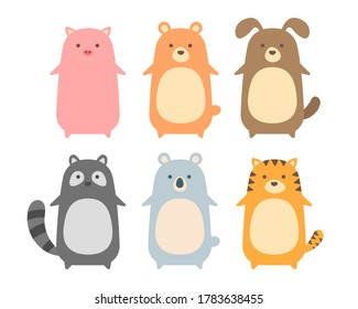 Cute animals flat design concept. Vector illustration