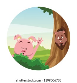 Cute animals at forest