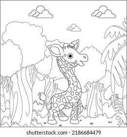 Cute animals in the forest. Coloring book for children. Cartoon vector illustration.