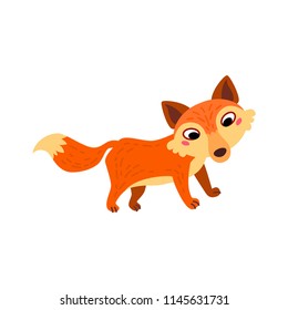 Cute animals - fox. Illustrations for children. Baby Shower card. Cartoon character isolated on white background. North America, Europe and Asia animal wildlife