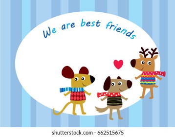 cute animals friendship greeting card vector