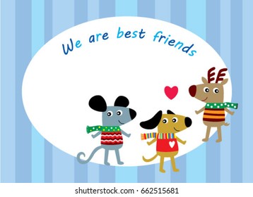 cute animals friendship greeting card vector