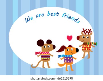 cute animals friendship greeting card vector