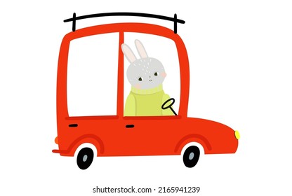 Cute animals in funny colored cars. Animal driver, happy pets in car kid. Transportation savannah animals. Isolated vector cartoon illustration icons set