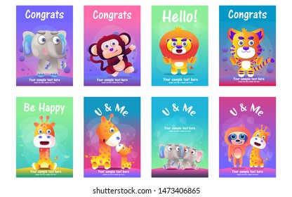 cute animals greeting cards set
