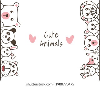 Cute animals hand drawn, doodle cartoon animals. Design for poster, card, kids t-shirt, banner, print vector illustration