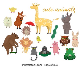 cute animals hand drawn style Vector illustration.