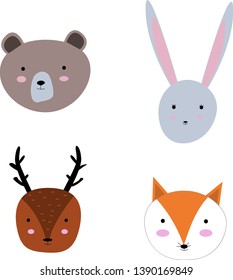 Cute animals hand drawn style for children print