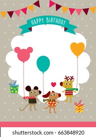 cute animals happy birthday greeting card vector