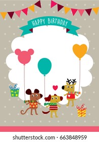 cute animals happy birthday greeting card vector