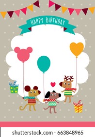 cute animals happy birthday greeting card vector