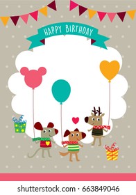 cute animals happy birthday greeting card vector