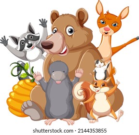 Animales cortos con ilustración facial feliz