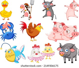 Cute animals with happy smile illustration