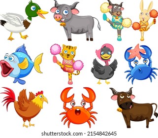 Cute animals with happy smile illustration