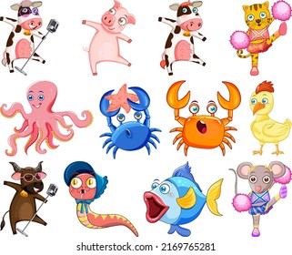 Cute animals with happy smile illustration