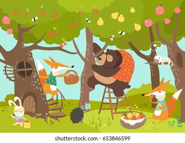 Cute animals harvesting