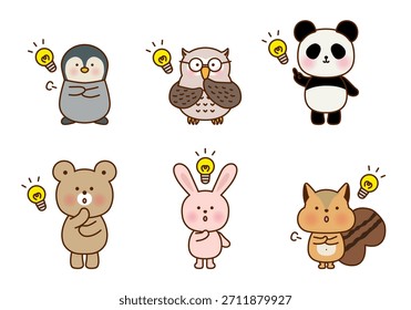 Animales lindos que tienen conjunto de ilustración de idea brillante