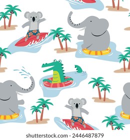 Cute animals having fun at sea