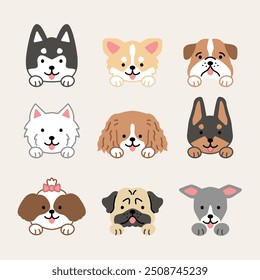 Cute animals head illustration icon set bundle simple isolated drawing collection zoo pets wildlife