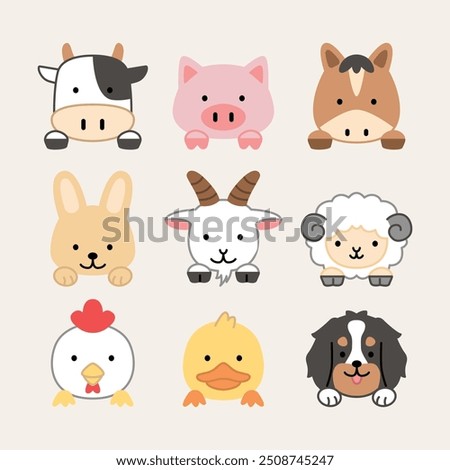 Cute animals head illustration icon set bundle simple isolated drawing collection zoo pets wildlife