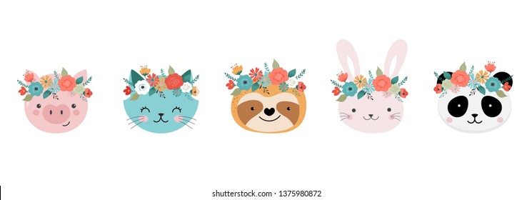 Cute animals heads and