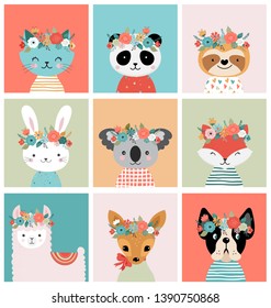Cute animals heads and